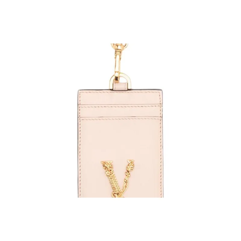 VERSACE Virtus Cow Leather Card Clip Card Holder Women's Pink-4
