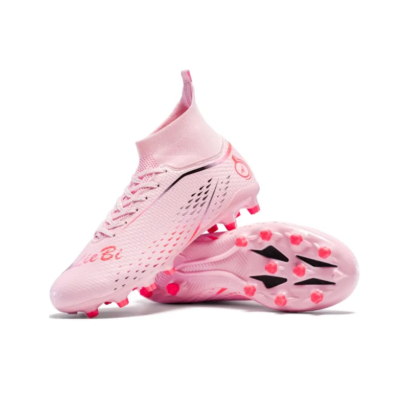 QIUTEXIONG Soccer Shoes Unisex High Top Pink/Green/Yellow-24