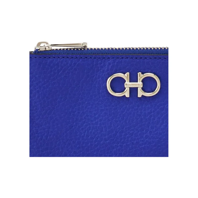 FERRAGAMO GANCINI Soft Rolled Flower Calfskin Key Pouch Women's Blue-4
