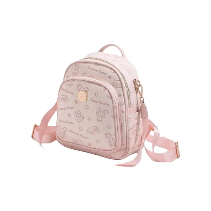 PESASRIE Microfiber Synthetic Leather Backpack Regular Women's Floral Pink-2
