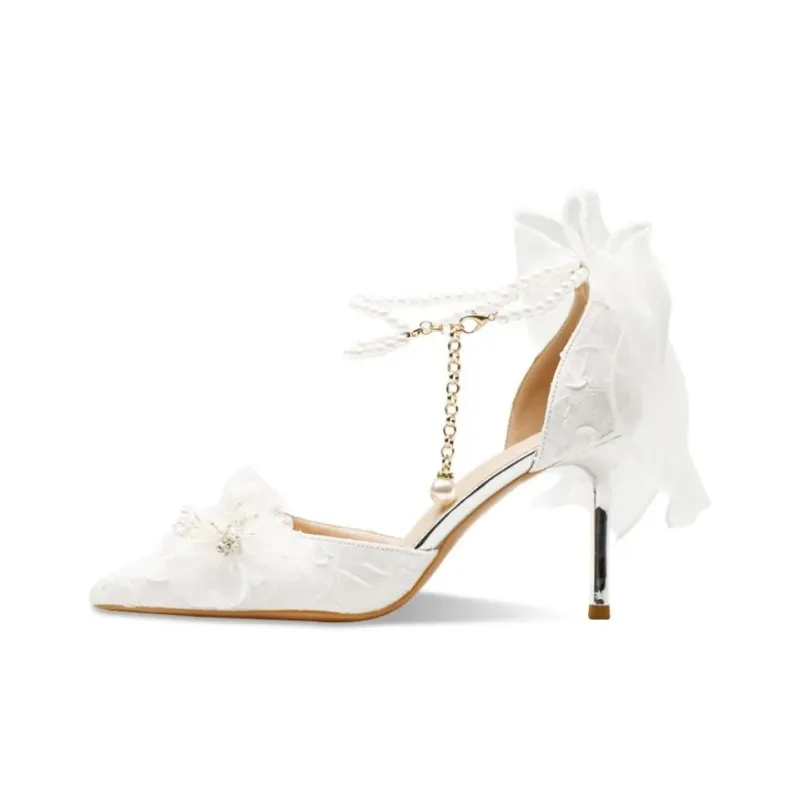 Dawei's House Slim Heel High Heels Women's Ecru Gift Box Set-16