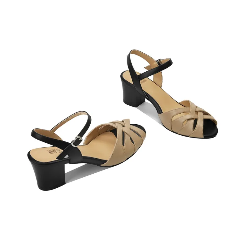 XICUNMINGWU Chunky Heel High Heels Women's Apricot Black-3