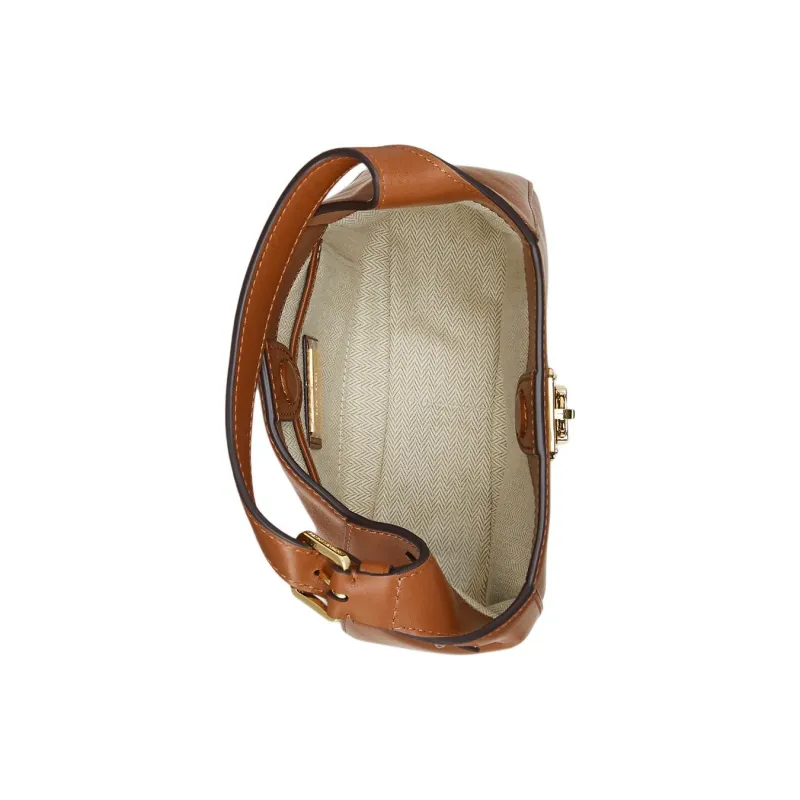Ralph Lauren Cow Leather Handbag, Shoulder Bag Small Size Women's Brown Yellow-3