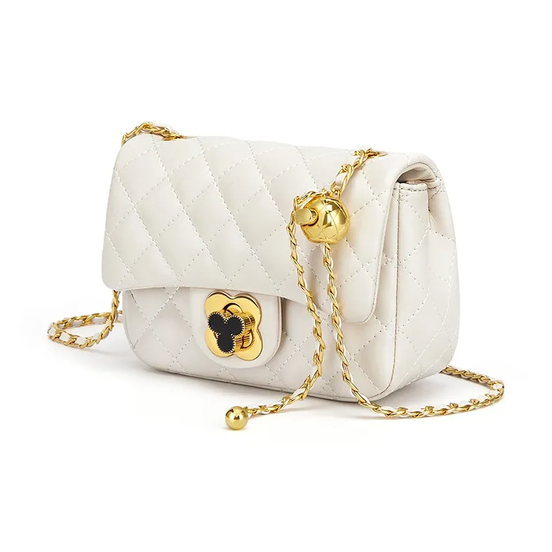CinvaiKrose Microfiber With Cow Leather Shoulder Bag Crossbody Bag Small Size Women's Diamond Pattern Black-8
