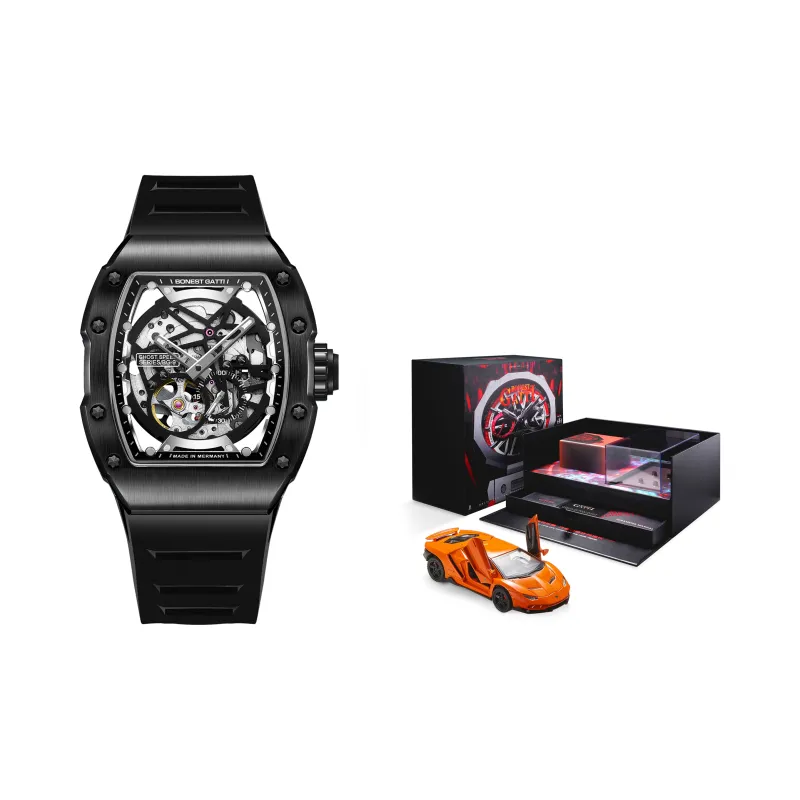 BONEST GATTI Phantom Speed Collection Mini Barrel Watch Mechanical Movement Rubber Strap Watch Unisex White Dial-18