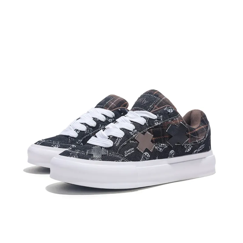SHINCHAN x Jifffly Abrasion Resistant Balance Lightweight Low Top Skateboard Shoes Unisex Black-3