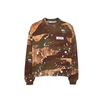 MSGM Camouflage Printed Paint-Splatter Crewneck Sweatshirt