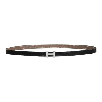 HERMES Metal, Calfskin, Palladium Plated Leather Belts Women's Black Width 1.3CM