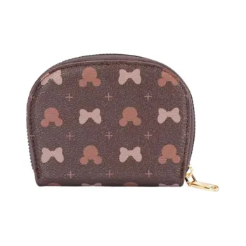 MESUCA Disney, Collaboration Synthetic Leather Card Holder Women's Pink Minnie Mouse/Dark Coffee Mickey Mouse