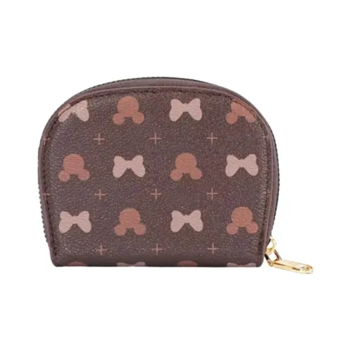 MESUCA Disney, Collaboration Synthetic Leather Card Holder Women's Pink Minnie Mouse/Dark Coffee Mickey Mouse