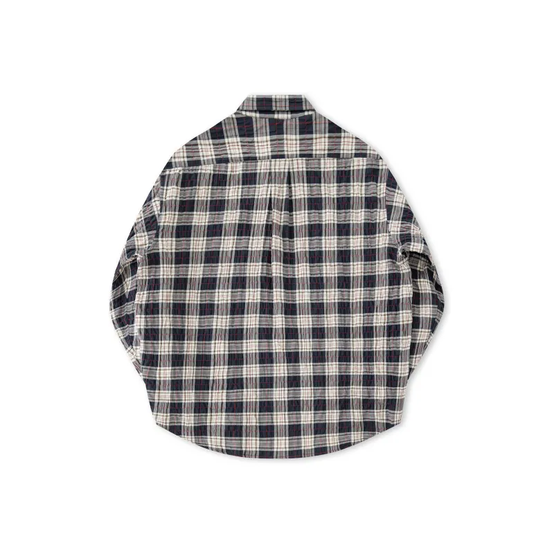 EVISTUB Shirt Men's Beige Blue Plaid Color-1