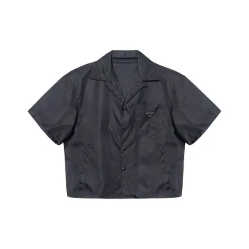 PRADA Re Nylon Short Sleeve Cropped Bowling Shirt