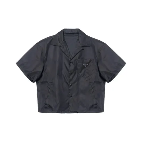 PRADA Re Nylon Short Sleeve Cropped Bowling Shirt