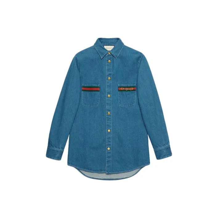 GUCCI Web detail Long sleeve Denim Shirt-0