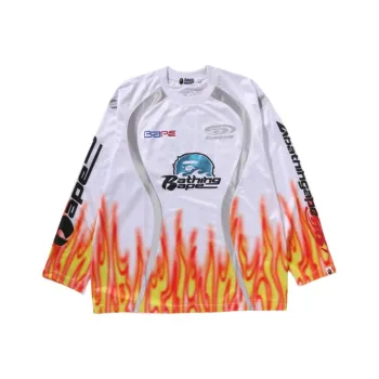 A BATHING APE Flame Pattern Multilogo Relaxed Fit Football Jersey