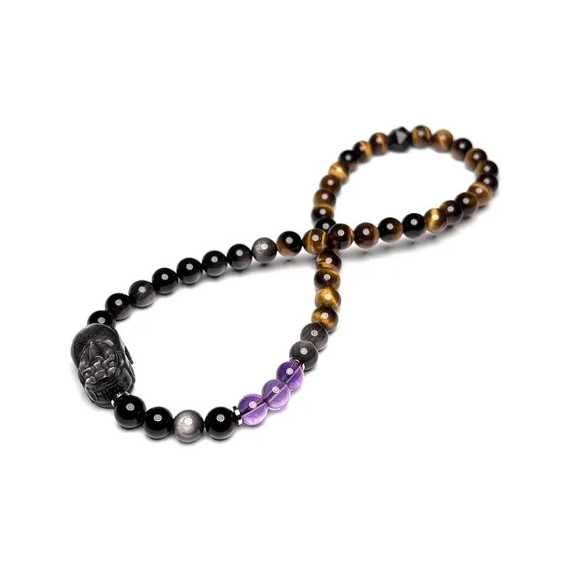 MOUNTAINS AND MANS Natural Obsidian New Chinese Style Stackable Good Luck Beaded Bracelet Men's-4