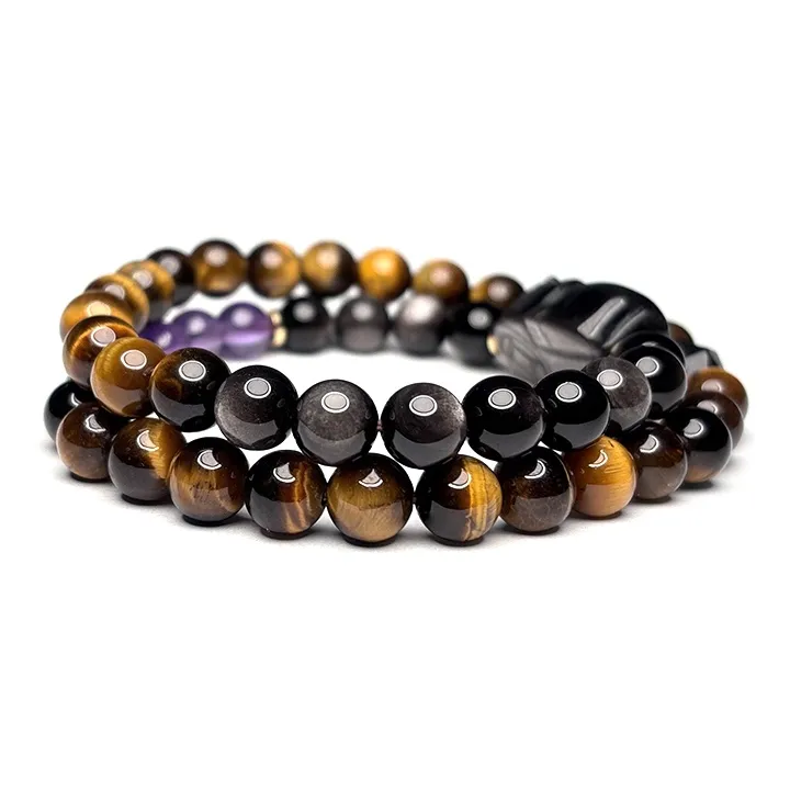 MOUNTAINS AND MANS Natural Obsidian New Chinese Style Stackable Good Luck Beaded Bracelet Men's-2
