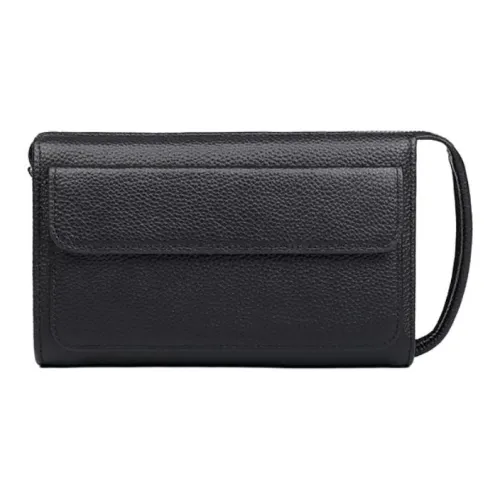 VIHUS Top Grain Cow Leather Clutch Men's Black