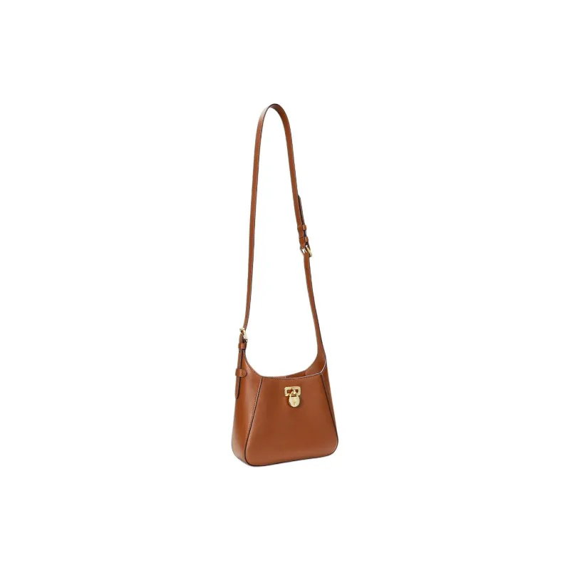 Ralph Lauren Cow Leather Handbag, Shoulder Bag Small Size Women's Brown Yellow-1