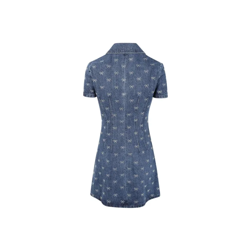 Self portrait Bow embellished Denim Mini Dress-1