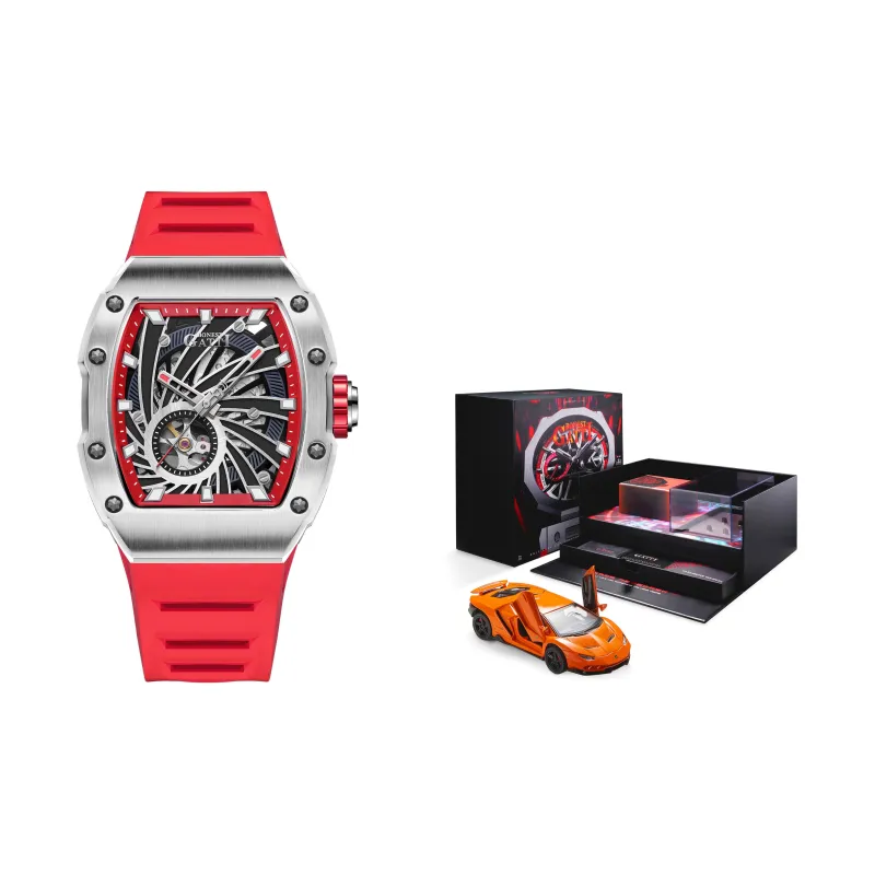BONEST GATTI Phantom Time Automatic Mechanical Movement Rubber Strap Watch Men's Watches Red Watch Dial-6
