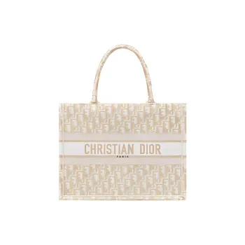 DIOR BookTote Handmade Embroidered Monogram All Over Print Tote Bag Shopping Bag Handbag Medium Size Women's Gold