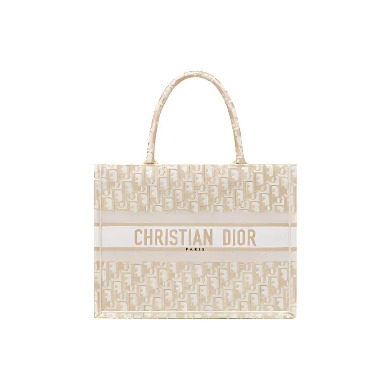 DIOR BookTote Handmade Embroidered Monogram All Over Print Tote Bag Shopping Bag Handbag Medium Size Women's Gold-0