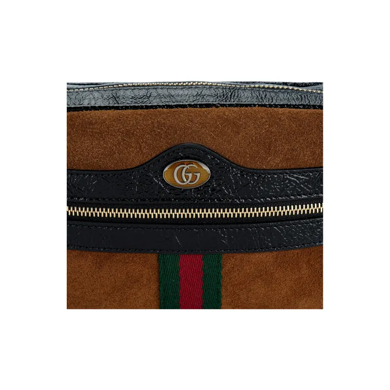 GUCCI Patent Leather Binding Suede Camera Bag, Shoulder Bag, Crossbody Bag Mini Women's Brown/Black-4