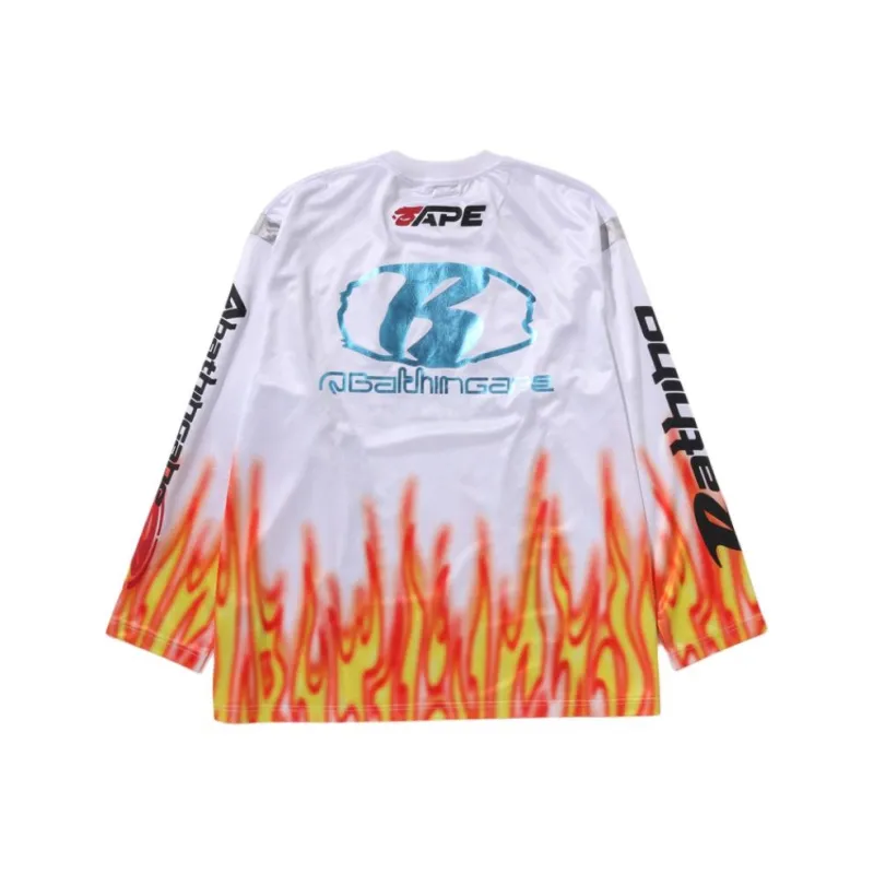 Bape Flame Pattern Multilogo Relaxed Fit Football Jersey-3