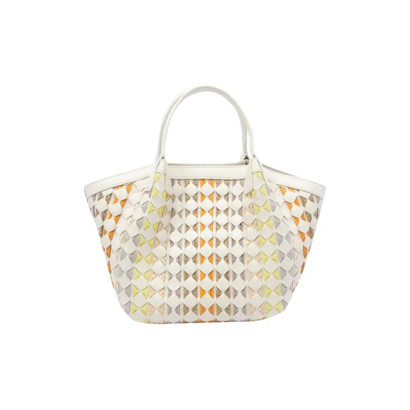 Serapian Lambskin Tote Bag, Shopping Bag, Shoulder Bag, Crossbody Bag, Handbag Mini Women's White-2