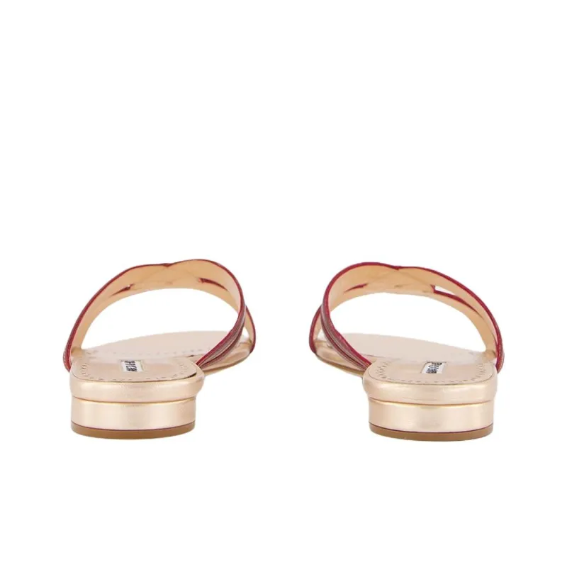 MANOLO BLAHNIK Slide Slippers Women's Gold Red-4