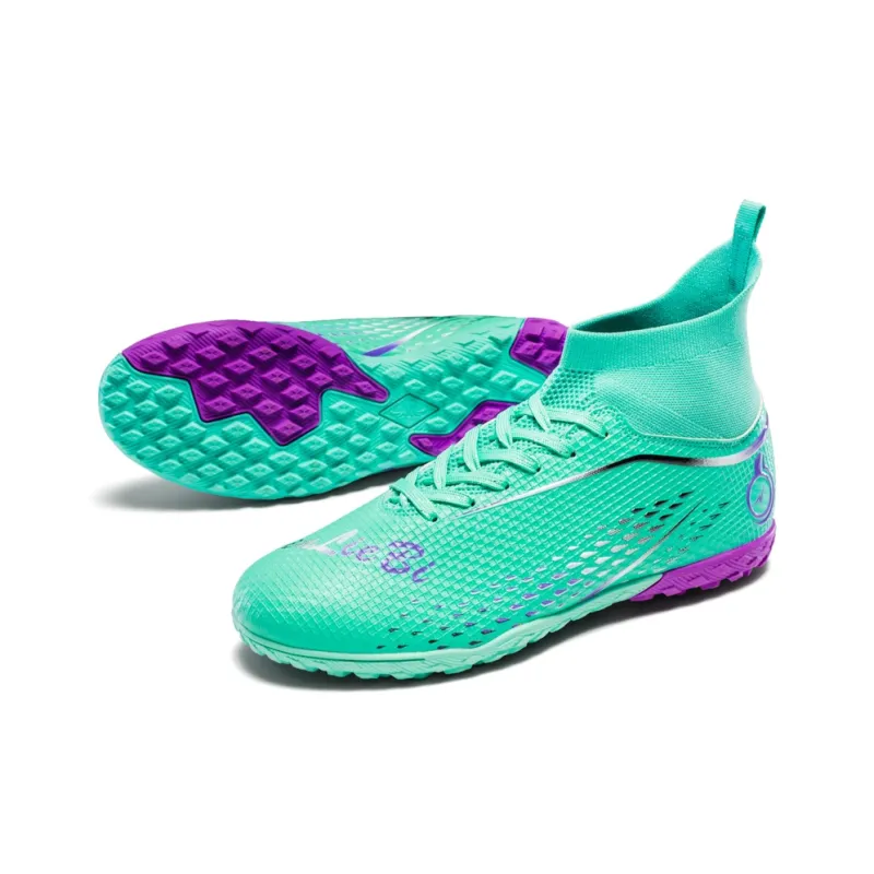 QIUTEXIONG Soccer Shoes Unisex High Top Pink/Green/Yellow-12