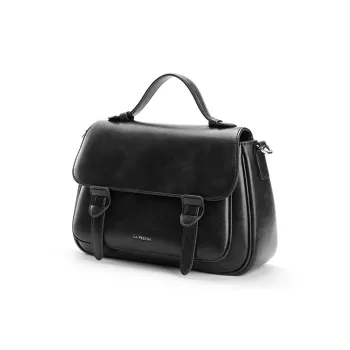 LA FESTIN Bull's Head Layer Of Leather Is Paneled Into Leather Handbag Medium Size Women's Twilight Black