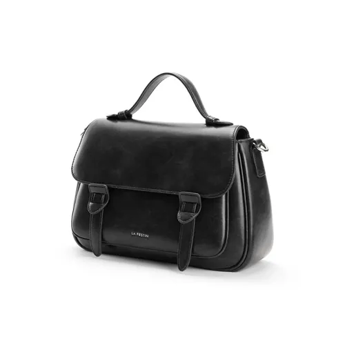 LA FESTIN Bull's Head Layer Of Leather Is Paneled Into Leather Handbag Medium Size Women's Twilight Black