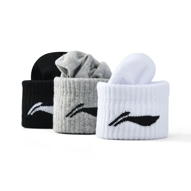 LiNing Mid Calf Socks Unisex 3 Pack Black White Gray-2