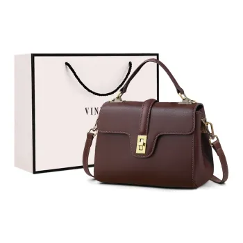 VINEY Cow Leather Handbag, Shoulder Bag, Crossbody Bag Regular Women's Dark Coffee