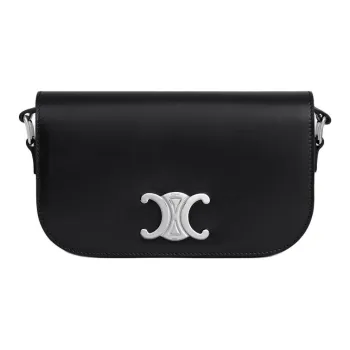 CELINE Triomphe Cow Leather Shoulder Bag Trumpets Women's Black