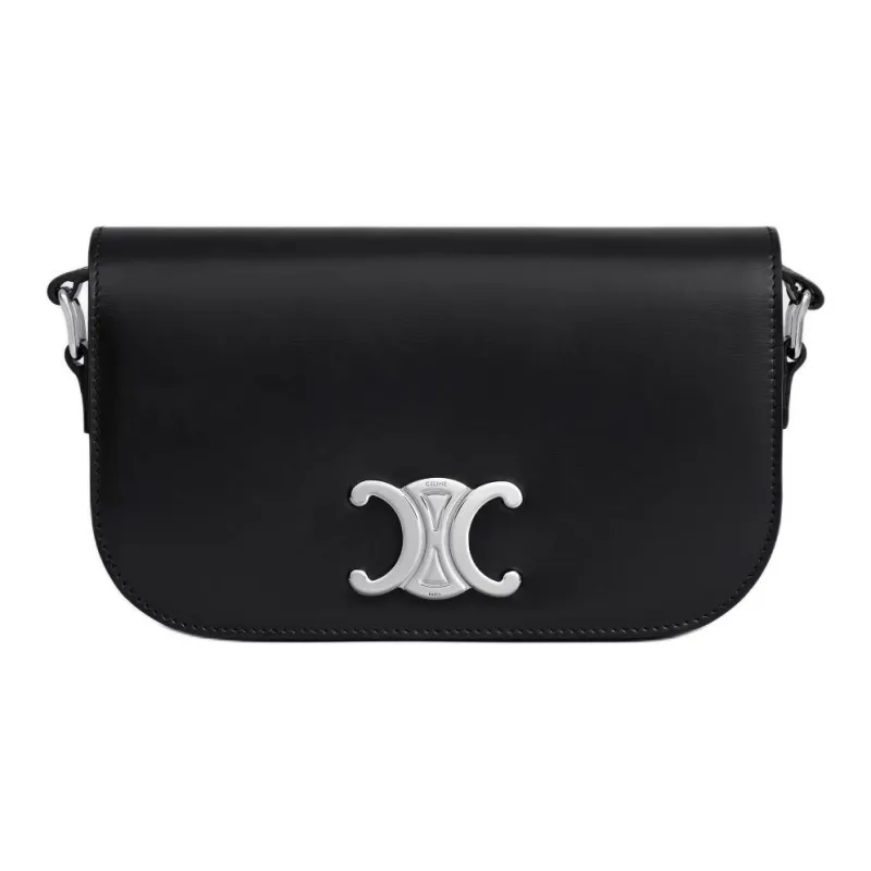 CELINE Triomphe Cow Leather Shoulder Bag Trumpets Women's Black-0