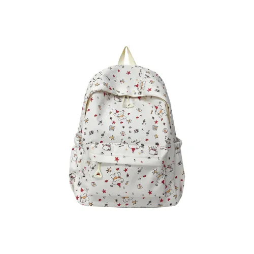 KINMAC Composite Cloth Backpack Unisex White Santa Hat/White Puppy/Green Bowknot