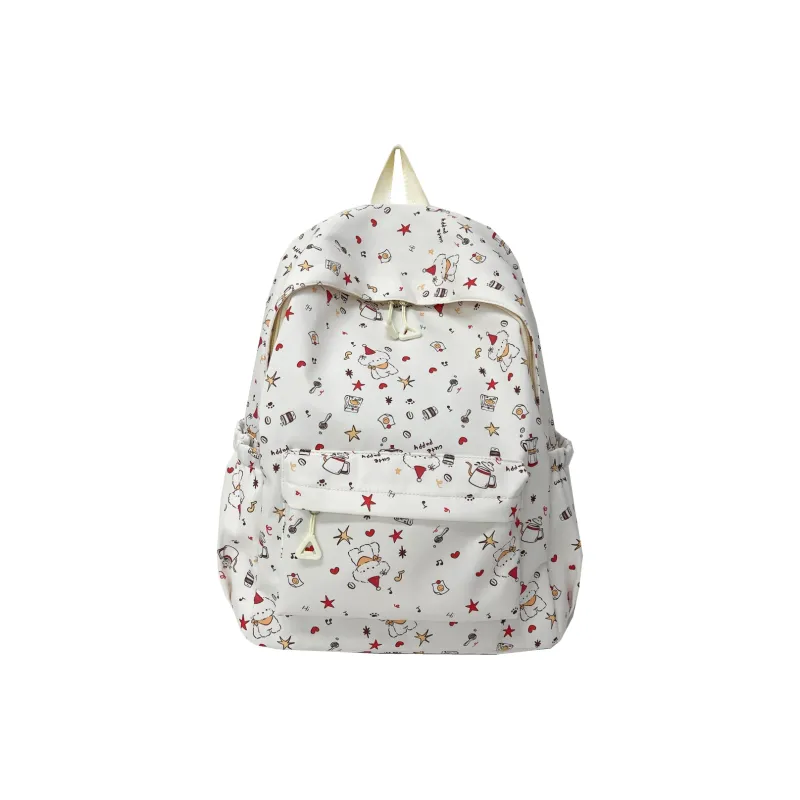 KINMAC Composite Cloth Backpack Unisex White Santa Hat/White Puppy/Green Bowknot-0
