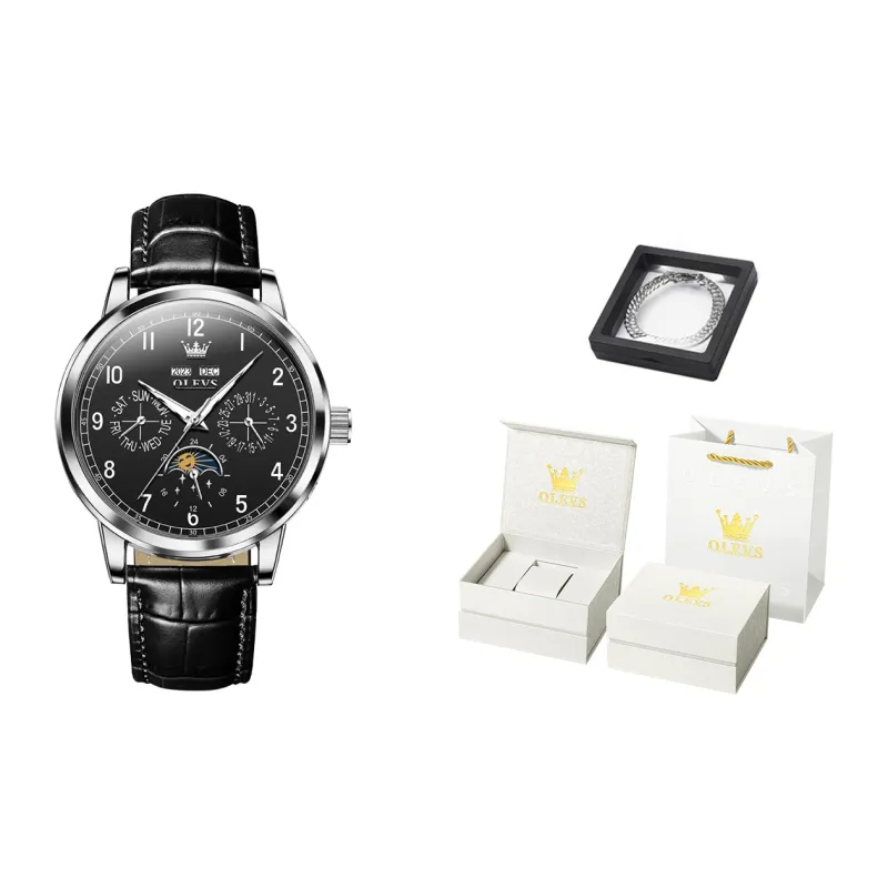 OLEVS Wisdom Series Mechanical Movement Leather Watch Bands Watch Men's Watches Black Dial-3
