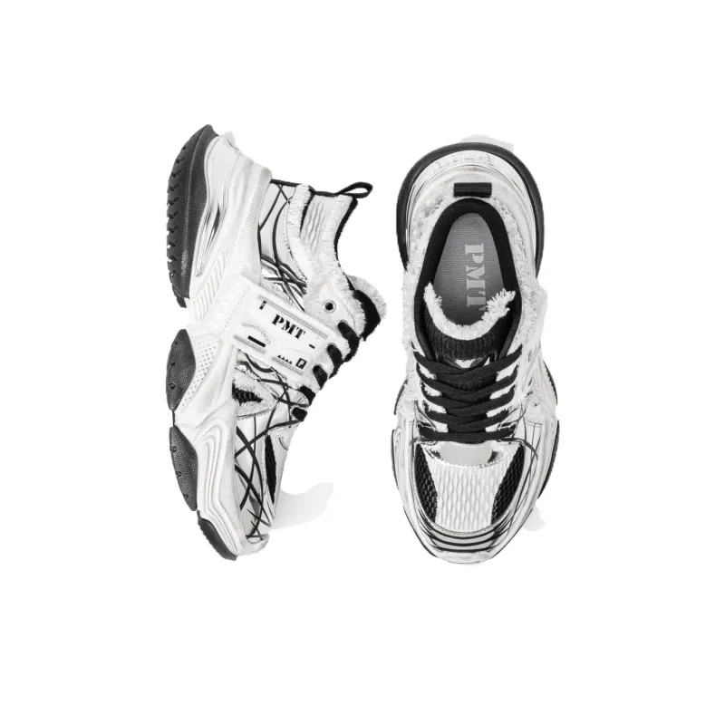 PMT Slip Resistant, Breathable, Lightweight, Height Increasing Low Top Chunky Sneakers Unisex White Black-3