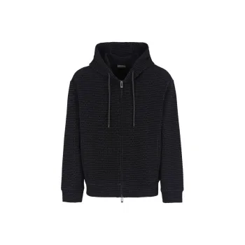 EMPORIO ARMANI Double jersey Hooded Zip up Sweatshirt With All over Flocked Lettering
