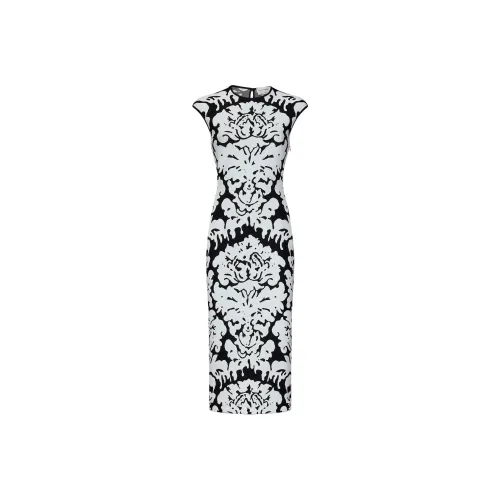 Alexander McQueen Damask Intarsia Knit Sleeveless Midi Dress