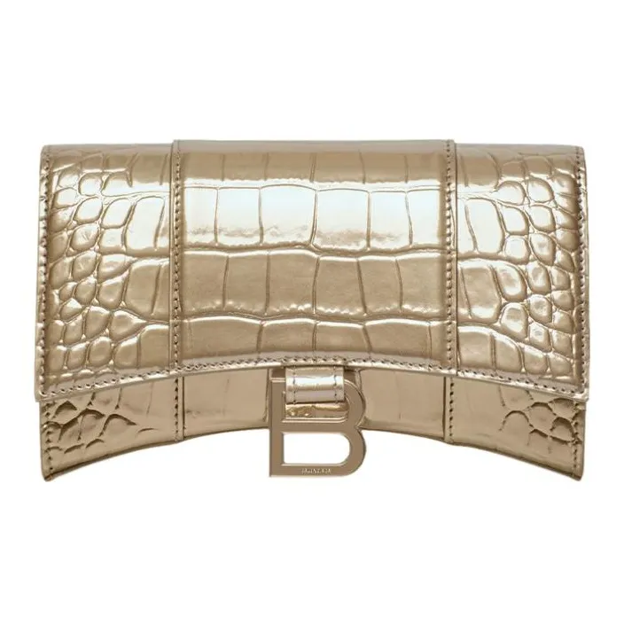 Balenciaga Hourglass Calfskin Shoulder Bag, Crossbody Bag, Wallet Women's Light Gold-0