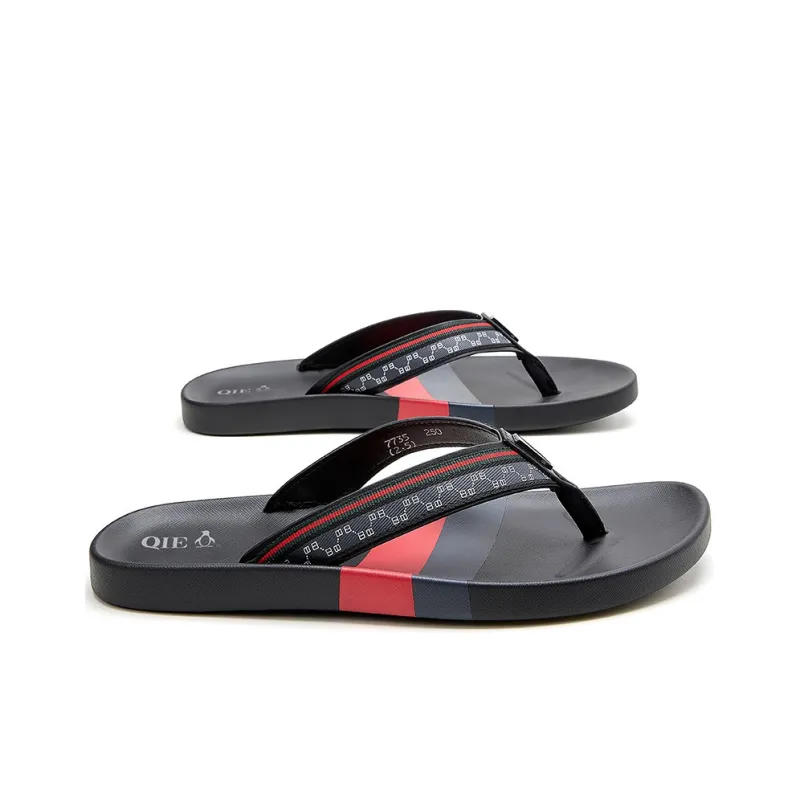 QIE Rubber Sole Flip Flops Men's Black-3