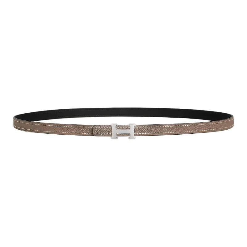 HERMES Metal, Calfskin, Palladium Plated Leather Belts Women's Black Width 1.3cm-1