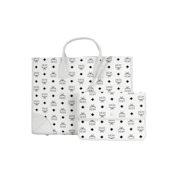 MCM München Artificial Leather Combo Bag Handbag Extra Large Women's White