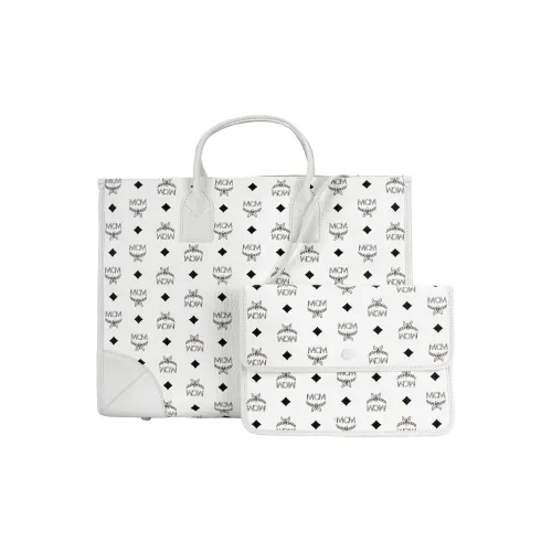 MCM München Artificial Leather Combo Bag Handbag Extra Large Women's White