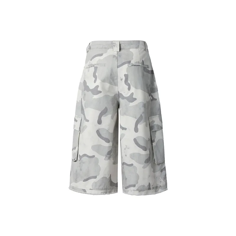 Flowers In Water Denim Shorts Unisex Camouflage Distressed-1